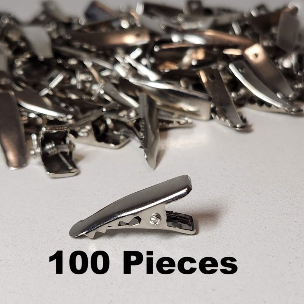 100 Silver Metal Small Prong Alligator Hair Clips 24mm with Teeth Bow Crafting S